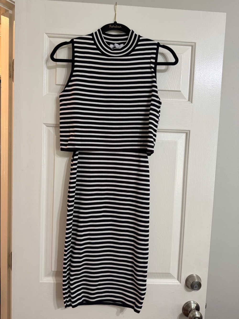 Lucy Paris Striped Black & White Sleeveless sweater Midi Dress